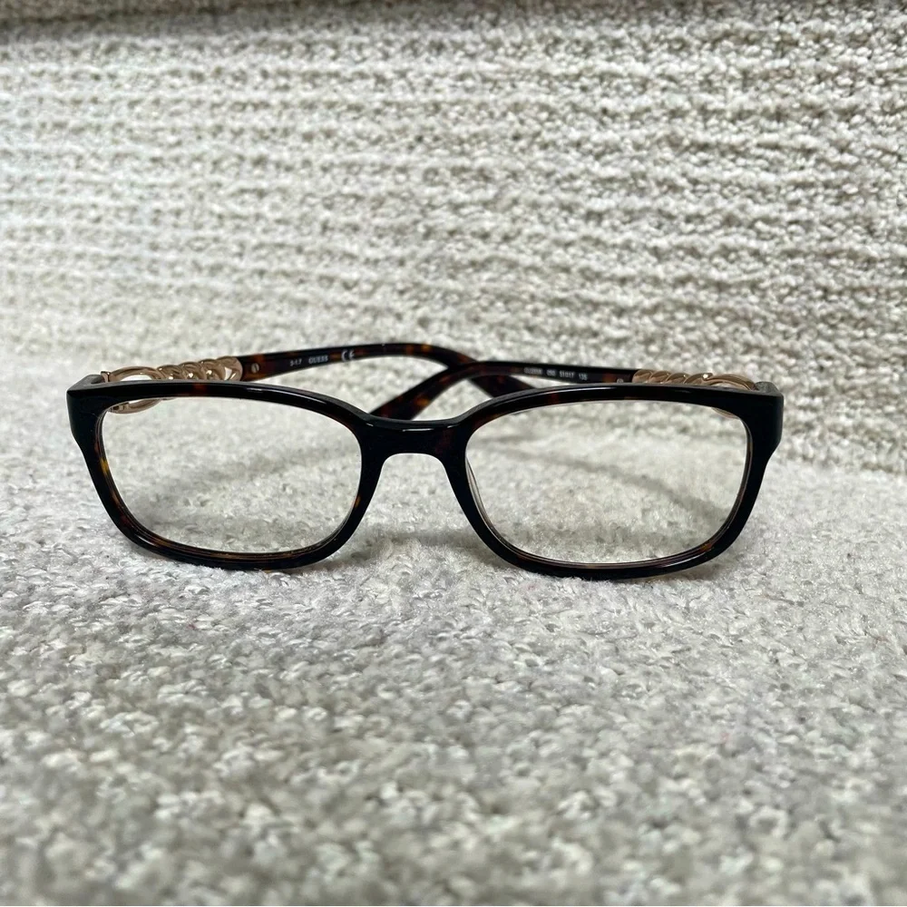GUESS Tortoise Plastic Gold Tone Rhinestone Optical Eyeglasses Frame 51-17-135